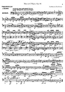 Mass in C Major, Op.86: Cello and double bass part by Ludwig van Beethoven