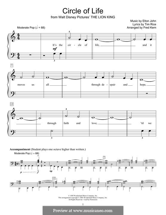 Piano version: Educational notes by Elton John