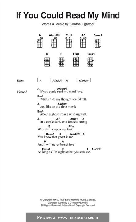 If You Could Read My Mind: Lyrics and chords by Gordon Lightfoot