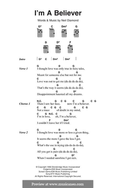 I'm a Believer: Melody line by Neil Diamond