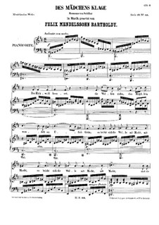 Des Mädchens Klage, WoO 23: Des Mädchens Klage by Felix Mendelssohn-Bartholdy