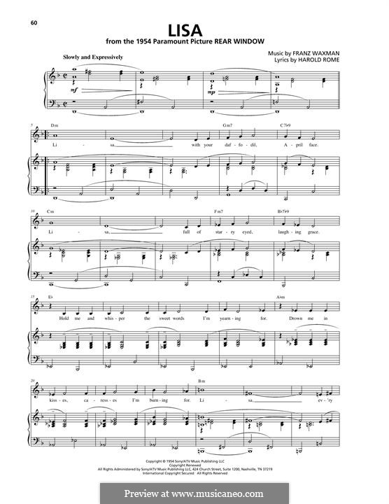 Lisa: For voice and piano (or guitar) by Franz Waxman, Harold Rome