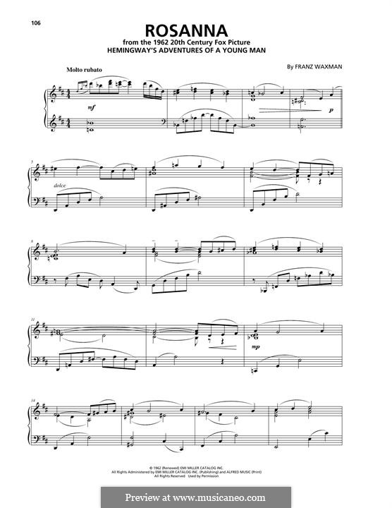 Rosanna: For piano by Franz Waxman