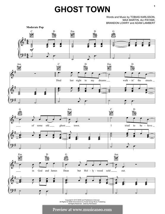 Ghost Town: For voice and piano (or guitar) by Max Martin, Adam Lambert, Ali Payami, Brandon Lowry, Tobias Karlsson