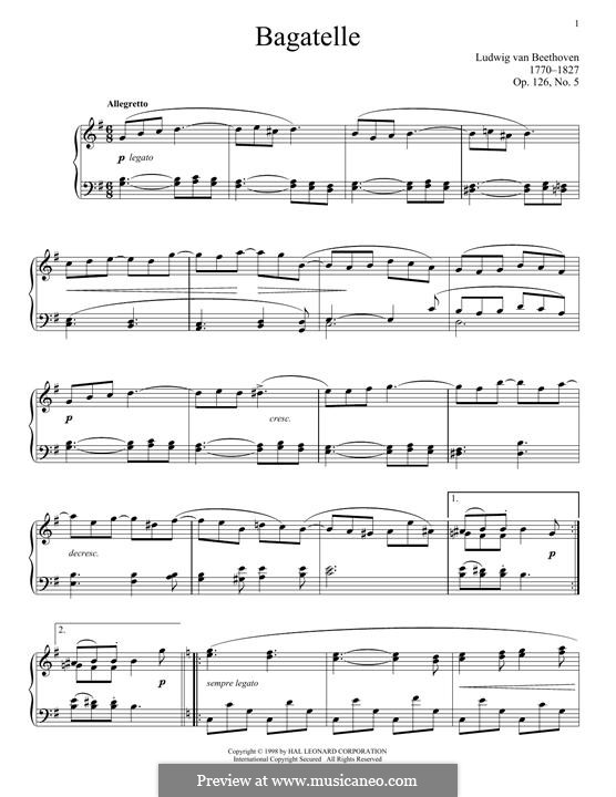 Six Bagatelles for Piano, Op.126: Bagatelle No.5 by Ludwig van Beethoven
