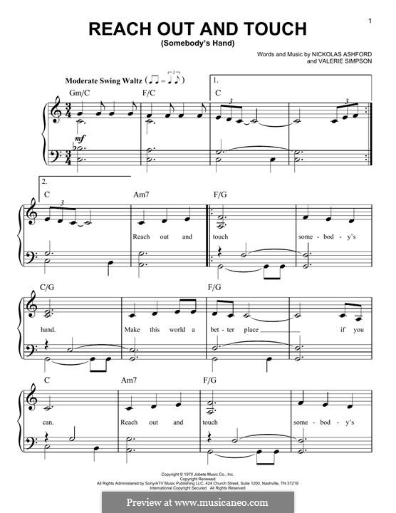 Reach Out and Touch (Somebody's Hand): For piano by Nicholas Ashford, Valerie Simpson