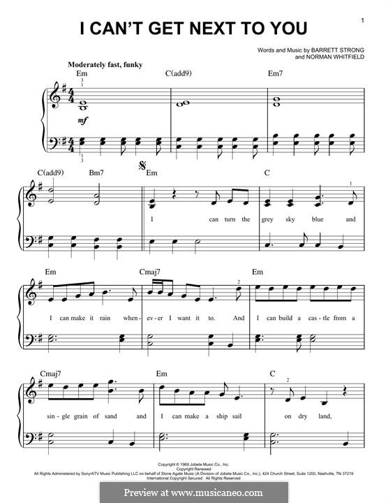 I Can't Get Next to You (The Temptations): For piano by Barrett Strong, Norman J. Whitfield