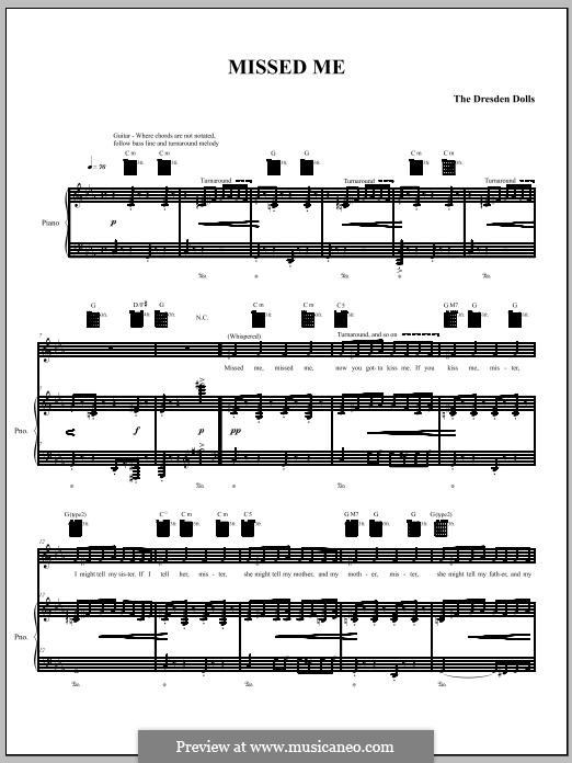 Missed Me (The Dresden Dolls): For voice and piano (or guitar) by Amanda Palmer