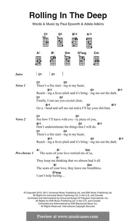 Printable Lyrics Rolling In The Deep | rolling in the deep by adele p epworth sheet music on Printable Lyrics Rolling In The Deep | rolling in the deep by adele p epworth sheet music on