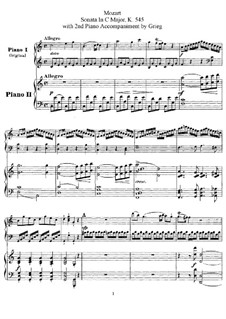 Sonata for Piano No.16 in C Major, K.545: Arrangement for two pianos four hands by Wolfgang Amadeus Mozart