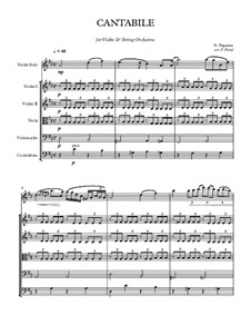 Cantabile for Violin and Guitar (or Piano), MS 109 Op.17: Version for violin and string orchestra - score by Niccolò Paganini