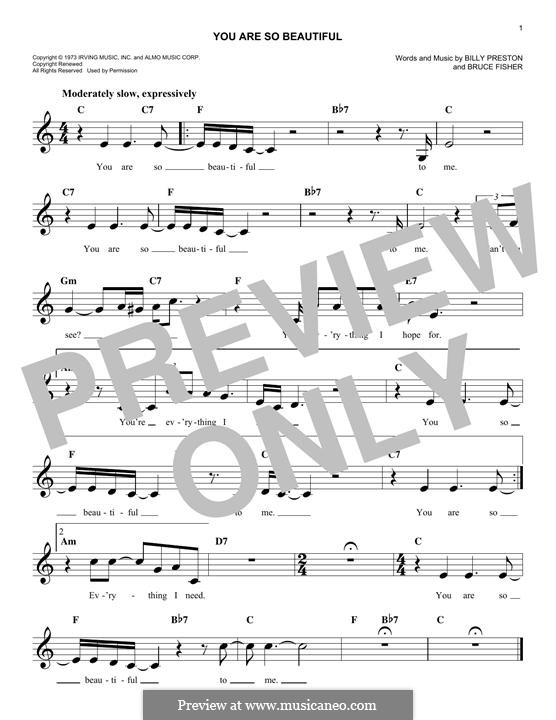 You Are So Beautiful (Joe Cocker): Melody line by Billy Preston, Bruce Fisher