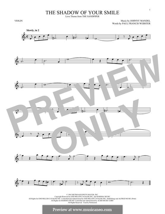 The Shadow of Your Smile (Tony Bennett): For violin by Johnny Mandel
