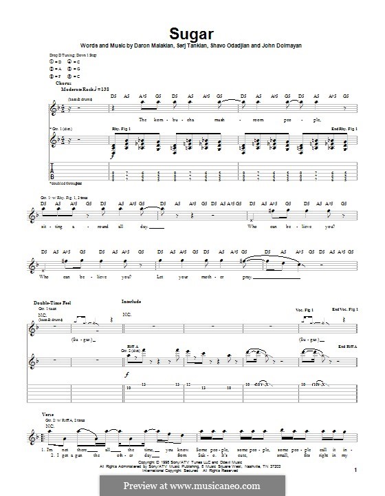 Sugar (System of a Down): For guitar with tab by Daron Malakian, John Dolmayan, Serj Tankian, Shavo Odadjian