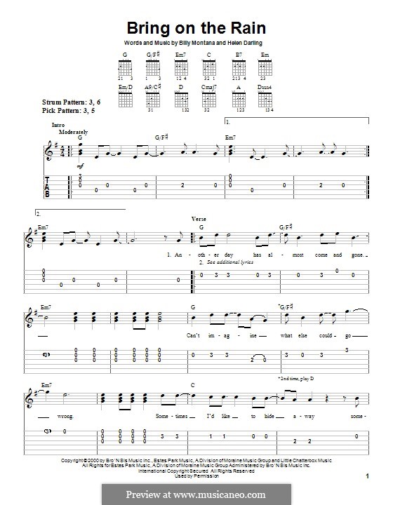 Bring on the Rain (Jo Dee Messina with Tim McGraw): For guitar with tab by Billy Montana