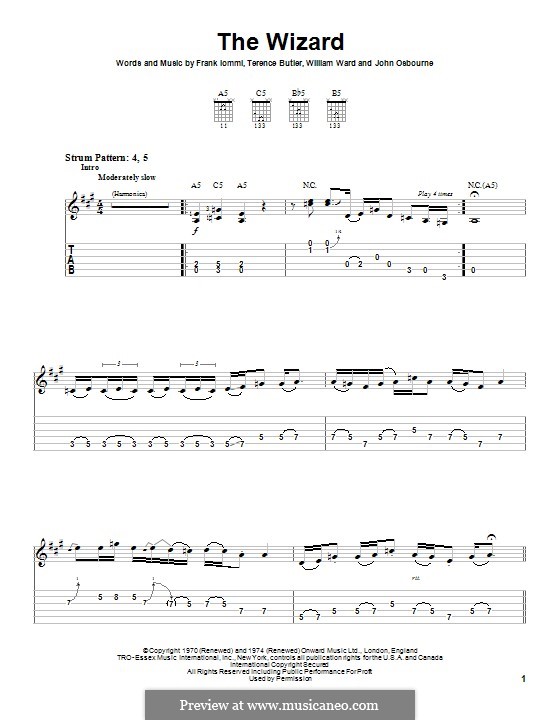 The Wizard (Black Sabbath): For guitar with tab by Geezer Butler, Ozzy Osbourne, Tony Iommi, Bill Ward