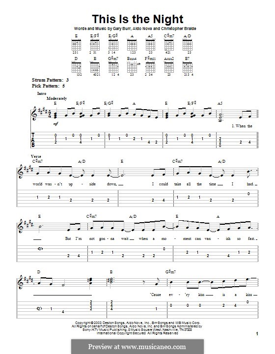 This is the Night: For guitar with tab by Aldo Nova, Chris Braide, Gary Burr