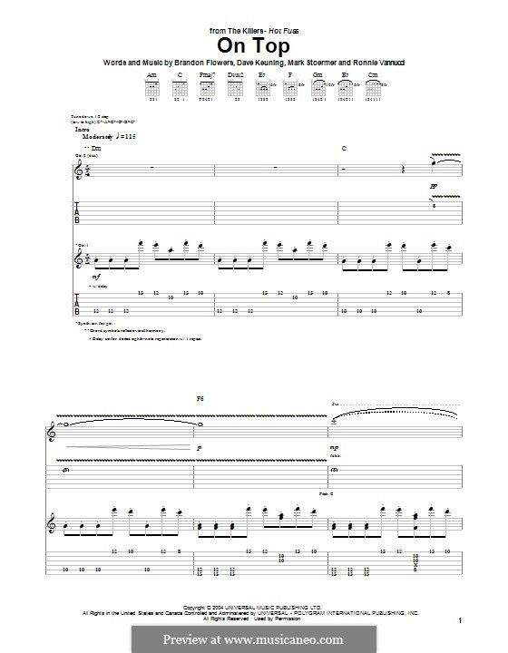 On Top (The Killers): For guitar with tab by Brandon Flowers, Dave Keuning, Mark Stoermer, Ronnie Vannucci