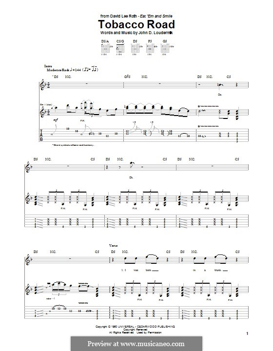 Tobacco Road (The Nashville Teens): For guitar with tab by John D. Loudermilk