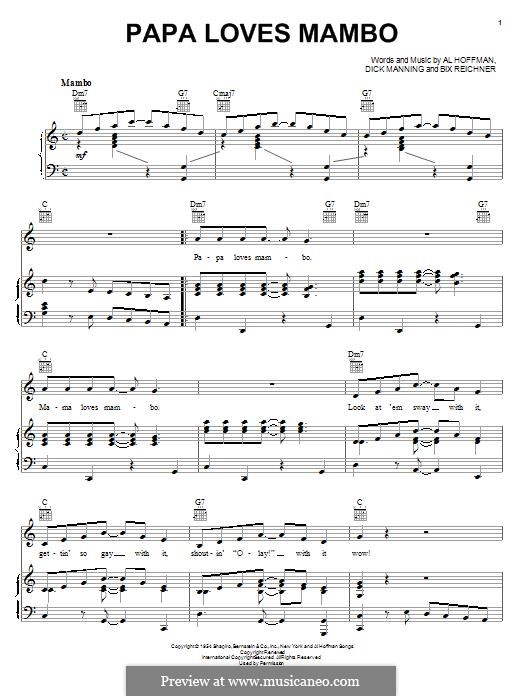 Papa Loves Mambo (from Ocean's Eleven): For voice and piano (or guitar) by Al Hoffman, Bix Reichner, Dick Manning