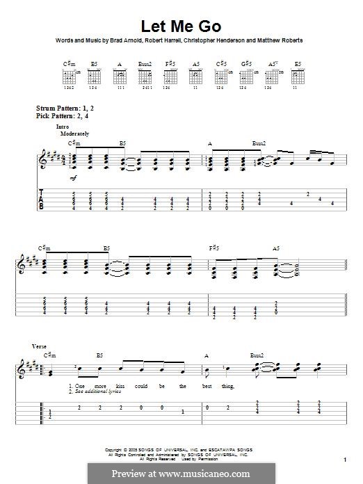 Let Me Go (3 Doors Down): For guitar with tab by Brad Arnold, Christopher Henderson, Matthew Roberts, Robert Harrell