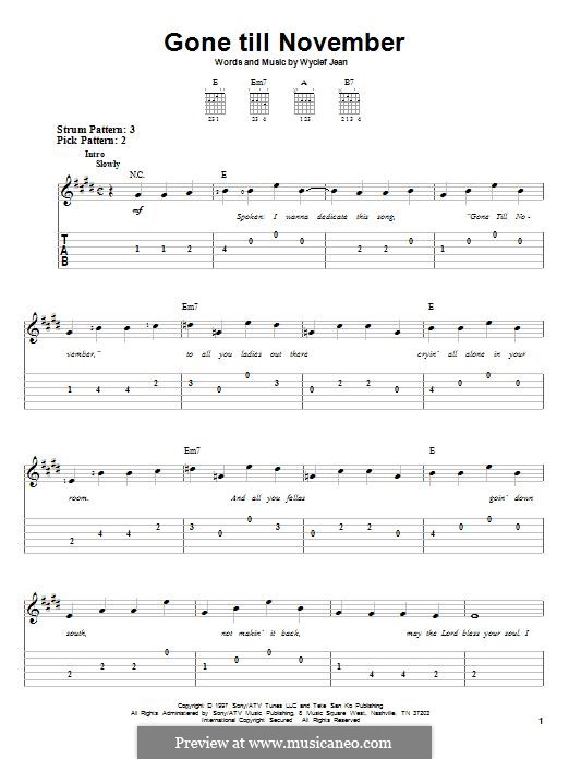 Gone 'Til November: For guitar with tab by Wyclef Jean