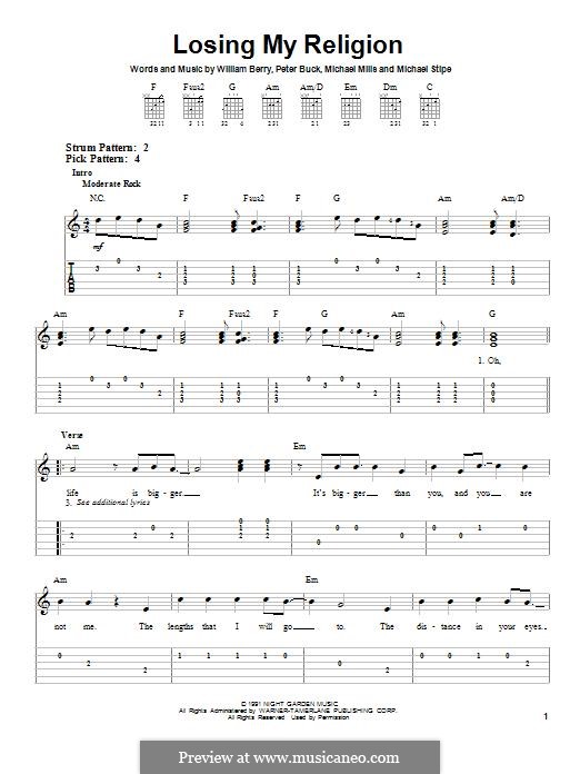 Losing My Religion (R.E.M.): For guitar with tab by Mike Mills, Michael Stipe, Peter Buck, William Berry