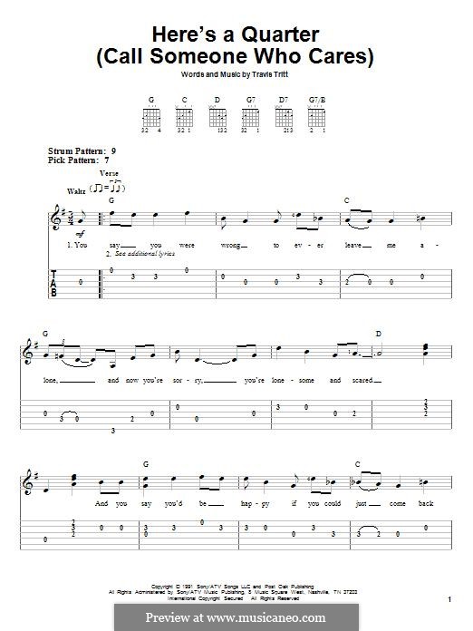 Here's a Quarter (Call Someone Who Cares): For guitar with tab by Travis Tritt