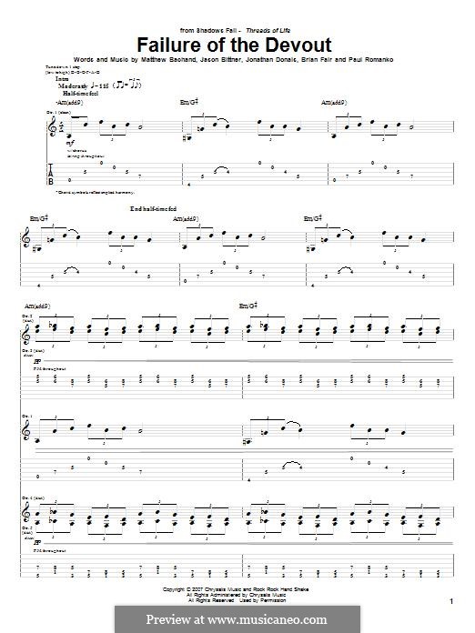 Failure of the Devout (Shadows Fall): For guitar with tab by Brian Fair, Jason Bittner, Jonathan Donais, Matthew Bachand, Paul Romanko