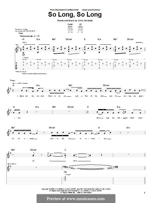 So Long, So Long (Dashboard Confessional): For guitar with tab by Chris Carrabba