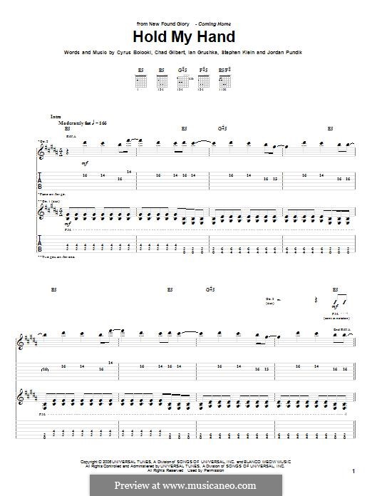 Hold My Hand (New Found Glory): For guitar with tab by Chad Gilbert, Cyrus Bolooki, Ian Grushka, Jordan Pundik, Stece Klein