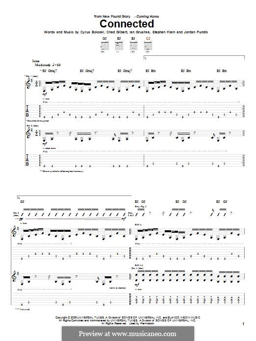 Connected (New Found Glory): For guitar with tab by Chad Gilbert, Cyrus Bolooki, Ian Grushka, Jordan Pundik, Stece Klein
