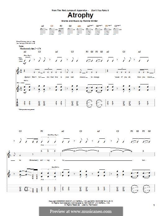 Atrophy (The Red Jumpsuit Apparatus): For guitar with tab by Ronnie Winter