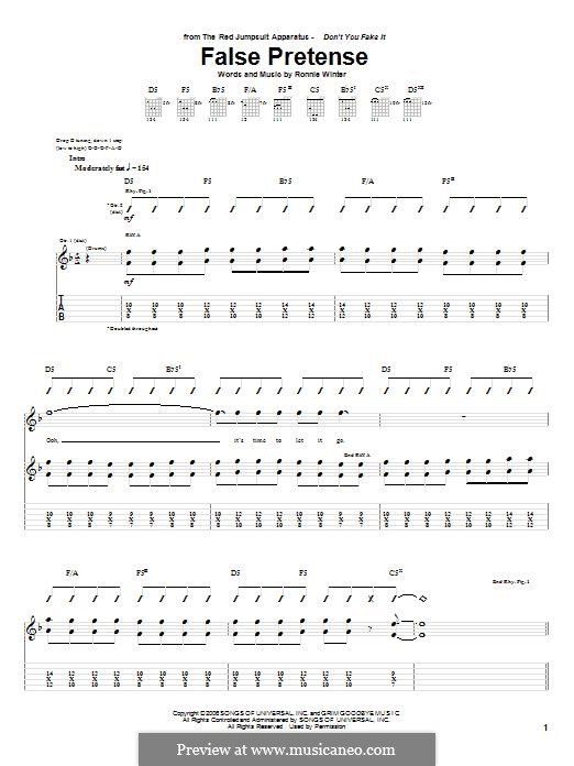 False Pretense (The Red Jumpsuit Apparatus): For guitar with tab by Ronnie Winter