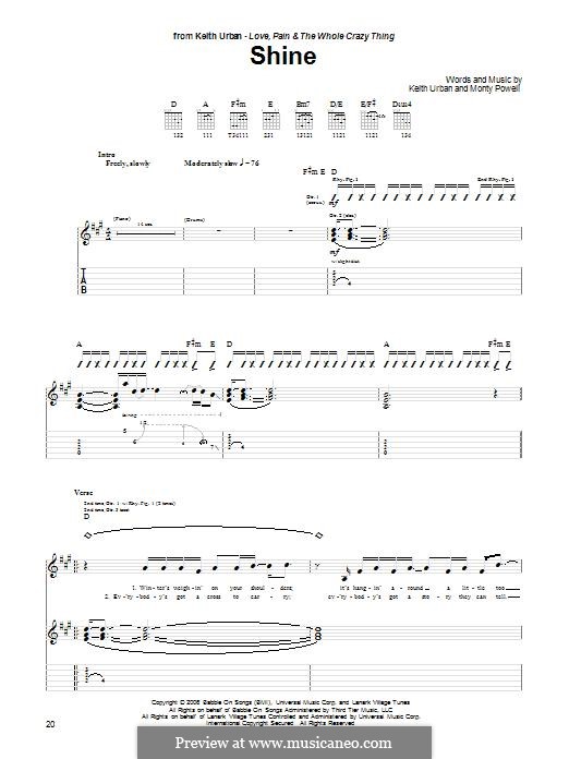 Shine: For guitar with tab by Keith Urban, Monty Powell