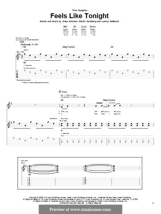 Feels Like Tonight (Daughtry): For guitar with tab by Lukas Gottwald, Max Martin, Sheppard Solomon