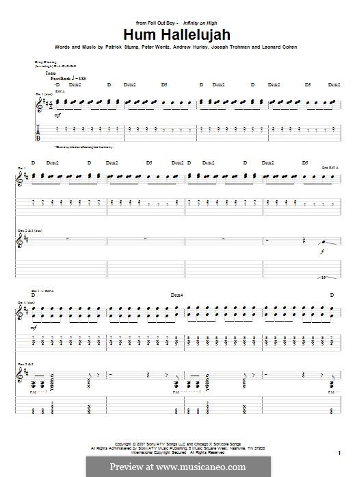 Hum Hallelujah (Fall Out Boy): For guitar with tab by Andrew Hurley, Joseph Trohman, Leonard Cohen, Patrick Stump, Peter Wentz