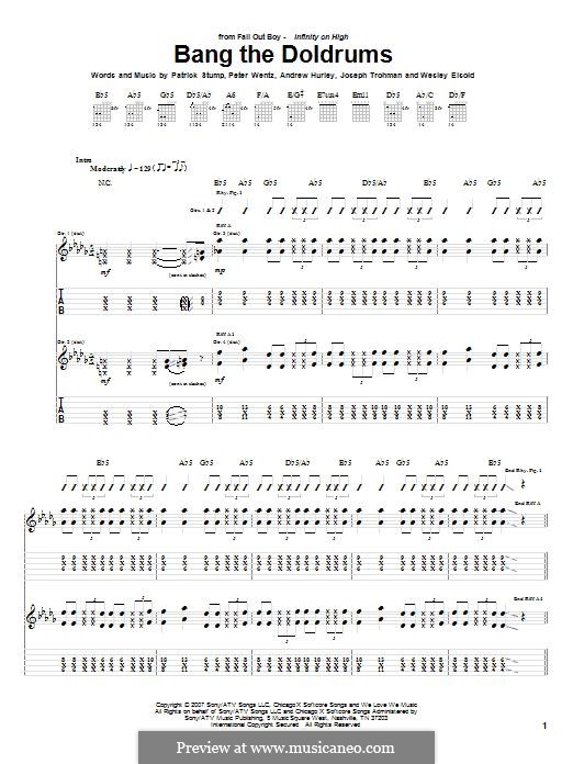 Bang the Doldrums (Fall Out Boy): For guitar with tab by Andrew Hurley, Joseph Trohman, Patrick Stump, Peter Wentz, Wesley Eisold