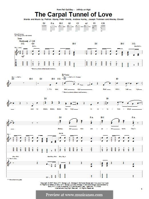 The Carpal Tunnel of Love (Fall Out Boy): For guitar with tab by Andrew Hurley, Joseph Trohman, Patrick Stump, Peter Wentz, Wesley Eisold