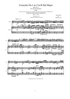 Twelve Concertos for Strings, Op.5: Concerto No.1 in B Flat Major. Version for flute and piano by Tomaso Albinoni