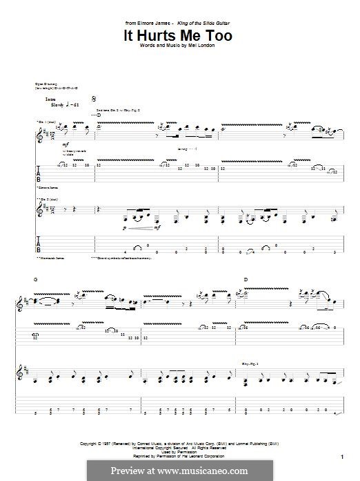 It Hurts Me Too: For guitar with tab by Mel London