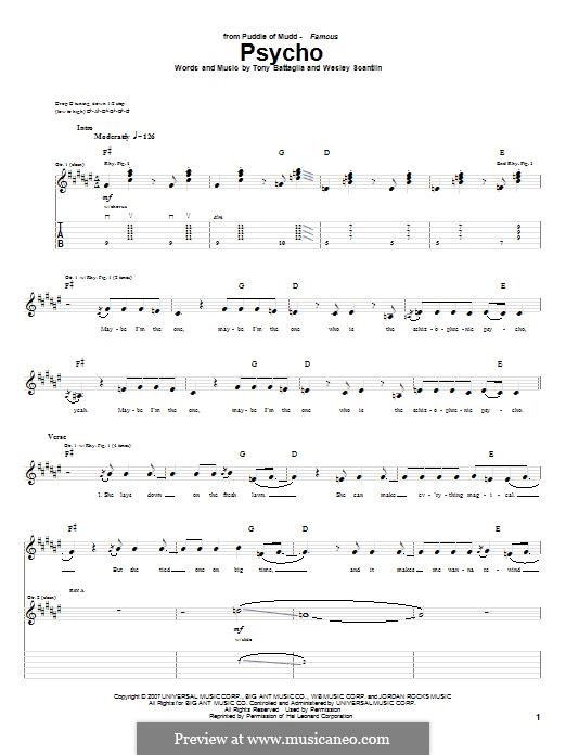 Psycho (Puddle of Mudd): For guitar with tab by Tony Battaglia, Wesley Reid Scantlin