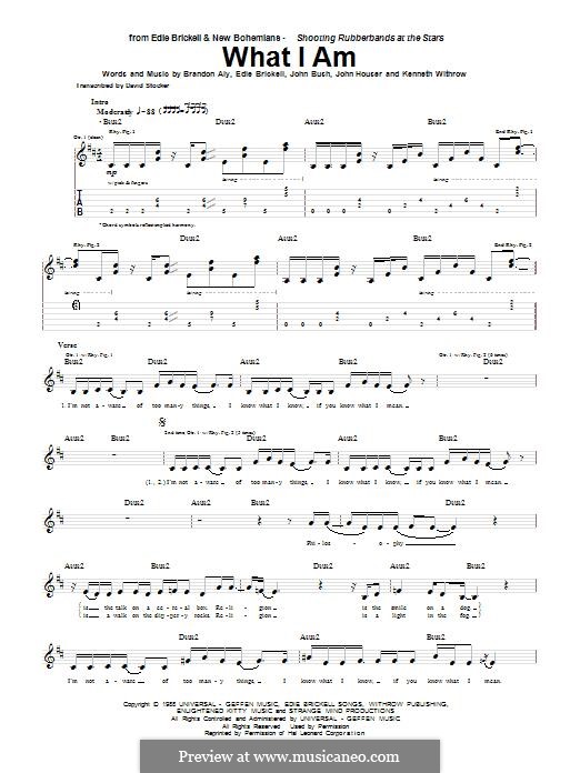 What I am (Edie Brickell): For guitar with tab by Brandon Aly, John Bush, John Houser, Kenneth Withrow