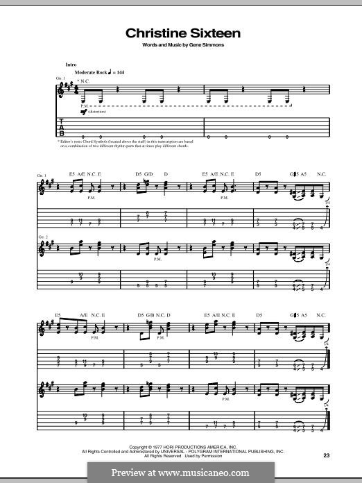 Christine Sixteen (KISS): For guitar with tab by Gene Simmons