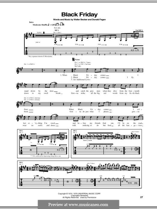 スティーリー・ダン　ブラックフライデー　見本版 Black Friday (Steely Dan) by D. Fagen, W. Becker - sheet