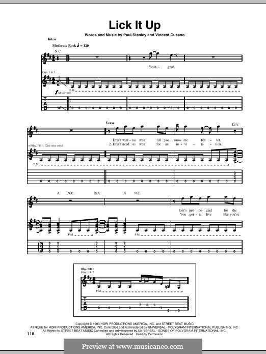 Lick It Up (Kiss): For guitar with tab by Paul Stanley, Vinnie Vincent