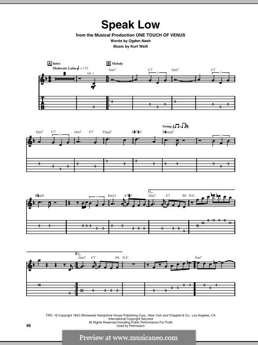 Speak Low: For guitar with tab by Kurt Weill