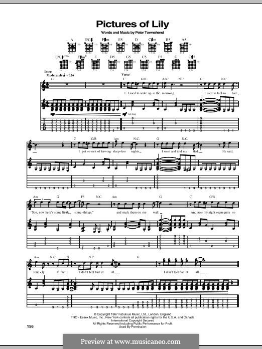 Pictures of Lily (The Who): For guitar with tab by Peter Townshend