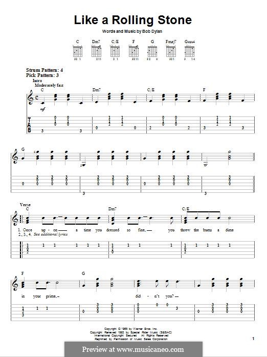 Like a Rolling Stone: For guitar with tab by Bob Dylan