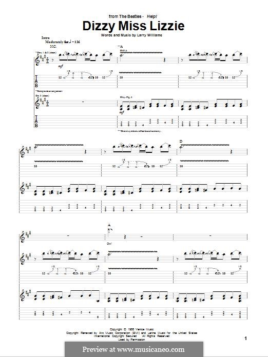 Dizzy Miss Lizzie (The Beatles) by L.E. Williams - sheet music on